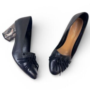 Anthropologie Miss Albright Edna Fringe Trim Leather Heeled Loafers Womens 8.5